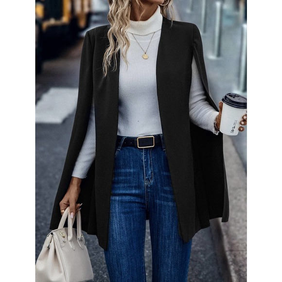 🌟 Open Front Cape Blazer jacket tan camel - Picture 7 of 8